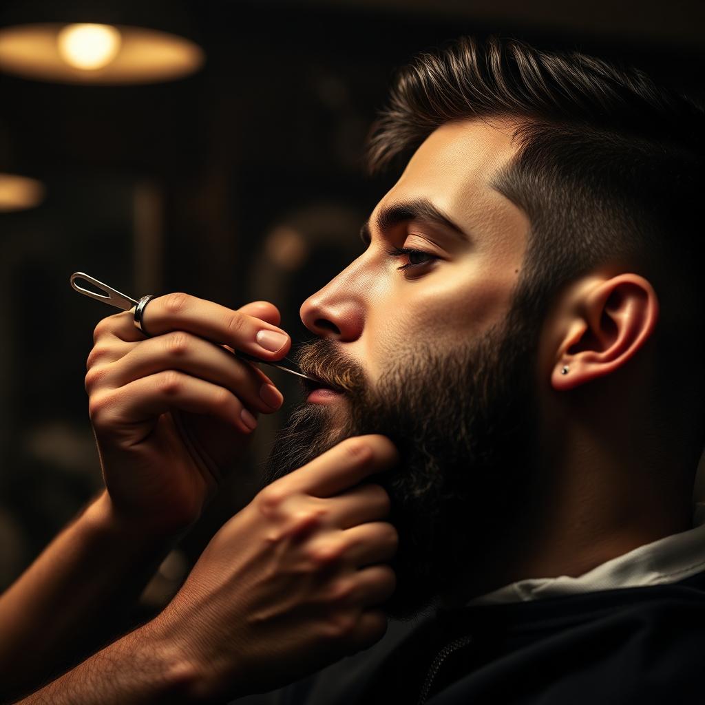 Beard trim close-up